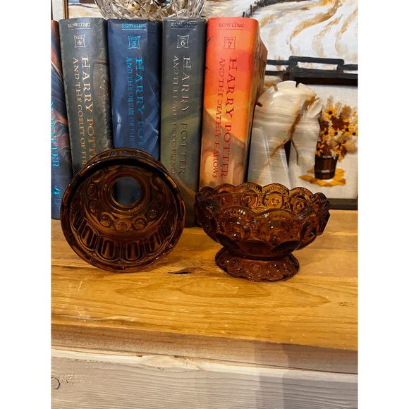 Vintage L.E. Smtih Moon and Stars Glass Yellow Amber Fairy Lamp - Picture 2 of 4